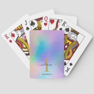 Jeu De Cartes Monogramme arc-en-ciel holographique or initiale n