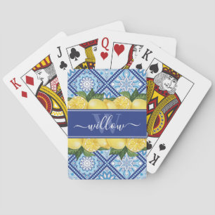 Jeu De Cartes Monogramme arrière en carreaux bleu citron