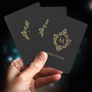Jeu De Cartes Monogramme Black Gold Vintage Crest Élégant initia