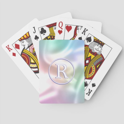 Jeu De Cartes Monogramme blanc 3D en cercle, Iridescente (dos)