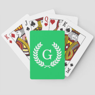 Jeu De Cartes Monogramme blanc vert d'initiale de guirlande de