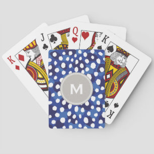 Jeu De Cartes Monogramme bleu et blanc chic d'impression de