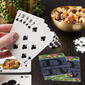 Jeu De Cartes Monogramme bleu marine tropicale Florale R (In Situ)