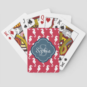 Jeu De Cartes Monogramme bleu Motif de cheval rouge unique