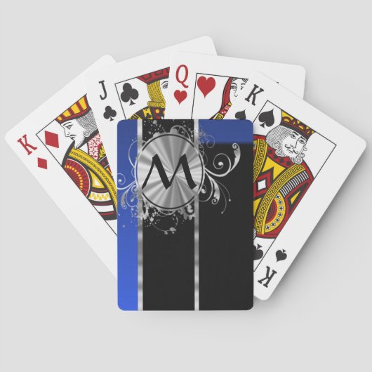 Jeu De Cartes Monogramme bleu noir et argent (dos)