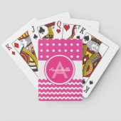 Jeu De Cartes Monogramme Chevron blanc rose personnalisé (dos)