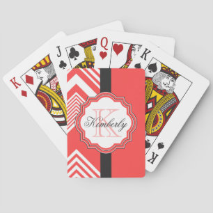 Jeu De Cartes Monogramme Chevron rouge et blanc