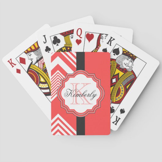 Jeu De Cartes Monogramme Chevron rouge et blanc (dos)