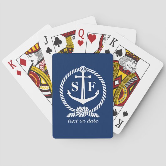 Jeu De Cartes Monogramme classique Ancre bleu marine Bateau de p (dos)