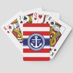 Jeu De Cartes Monogramme d'ancre à rayures Prépa Marine Rouge