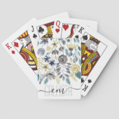 Jeu De Cartes Monogramme d'aquarelle florale gris moderne (dos)