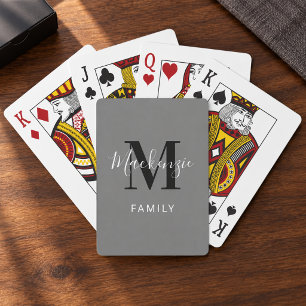 Jeu De Cartes Monogramme de famille gris moderne personnalisé