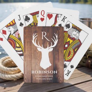 Jeu De Cartes Monogramme de famille rustique en bois de cerf sty
