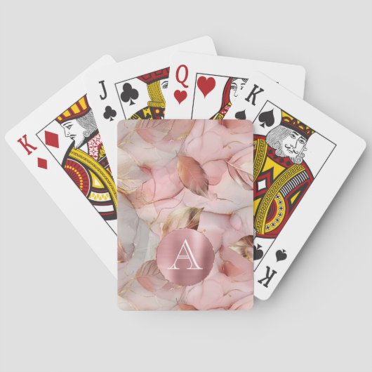 Jeu De Cartes Monogramme de Feuilles d'or rose pâle (dos)