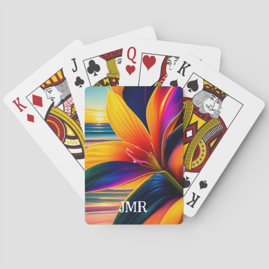 Jeu De Cartes Monogramme de fleurs paradisiaques tropicales (dos)