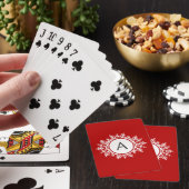 Jeu De Cartes Monogramme de flocon blanc orange sur Festive roug (In Situ)