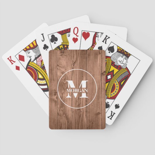 Jeu De Cartes Monogramme de grain de bois personnalisé initiale (dos)