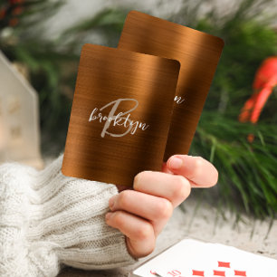 Jeu De Cartes Monogramme de métal brossé orange brûlé en écritur