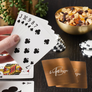 Jeu De Cartes Monogramme de métal brossé orange brûlé en écritur