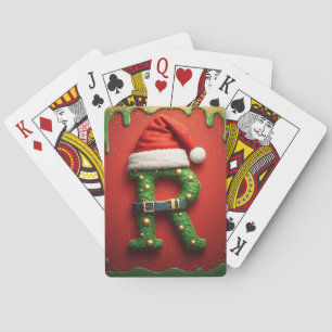 Jeu De Cartes Monogramme de Noël R avec chapeau de Père Noël – C