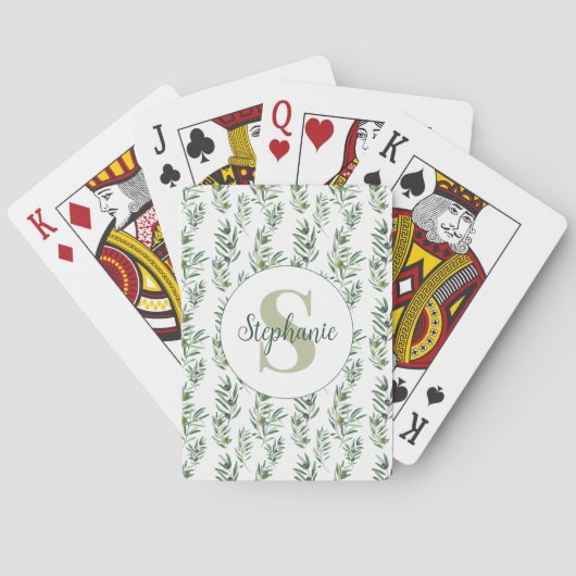 Jeu De Cartes Monogramme de nom à l'aquarelle motif branches d'o (dos)