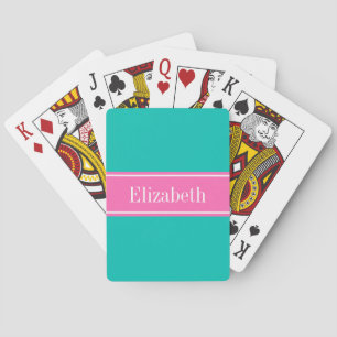 Jeu De Cartes Monogramme de nom de ruban Turquoise solide, rose 