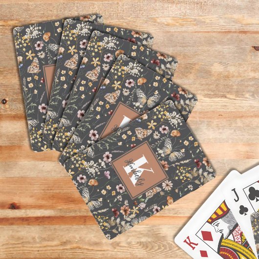 Jeu De Cartes Monogramme de nom floral Boho moderne