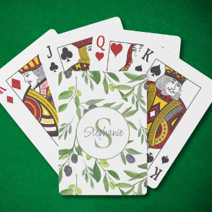 Jeu De Cartes Monogramme de nom motif olive aquarelle