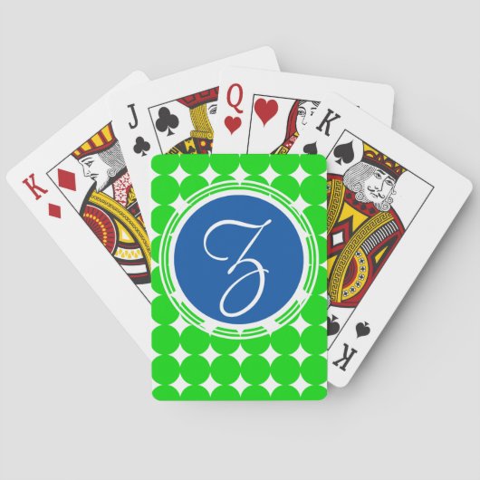 Jeu De Cartes Monogramme de point Polka bleu et vert (dos)