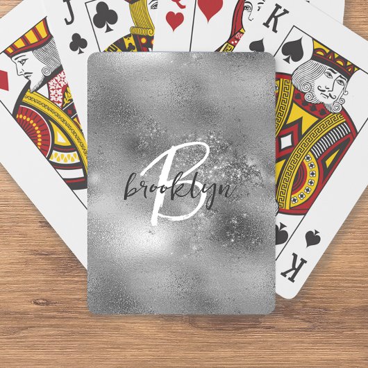 Jeu De Cartes Monogramme de script tendance argent glamour