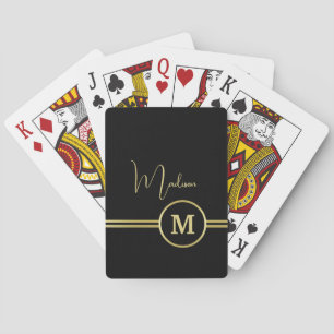 Jeu De Cartes Monogramme de signature or élégant sur fond noir