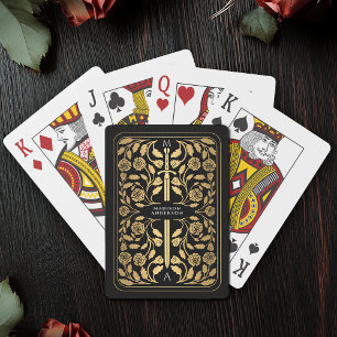 Jeu De Cartes Monogramme d'épée d'or royal noire