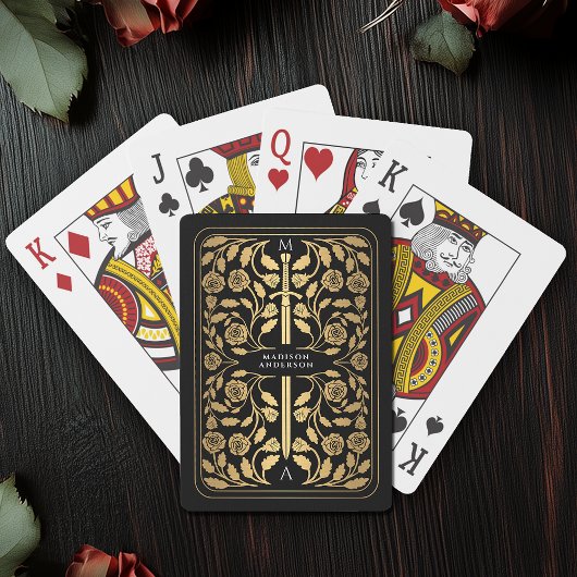 Jeu De Cartes Monogramme d'épée d'or royal noire