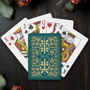 Jeu De Cartes Monogramme d'épée d'or turquoise Royal Médiévale