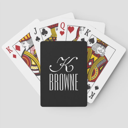 Jeu De Cartes Monogramme | Design noir et blanc personnalisé | (dos)