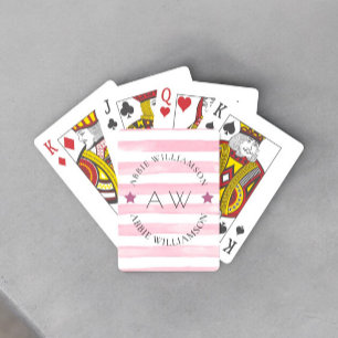 Jeu De Cartes monogramme design personnalisé rayures roses