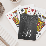 Jeu De Cartes Monogramme d'étincelle à Parties scintillant noire<br><div class="desc">Personnalisez facilement ce design élégant et tendance de cartes à jouer avec une jolie parties scintillant brillante noire sur un arrière - plan métallique brossé noir.</div>