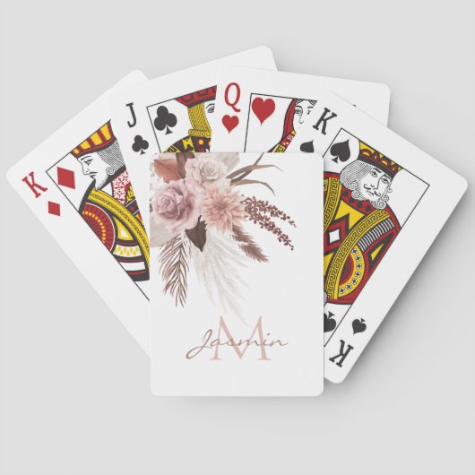 Jeu De Cartes Monogramme d'herbe de Pampas rose Boho Blush (dos)