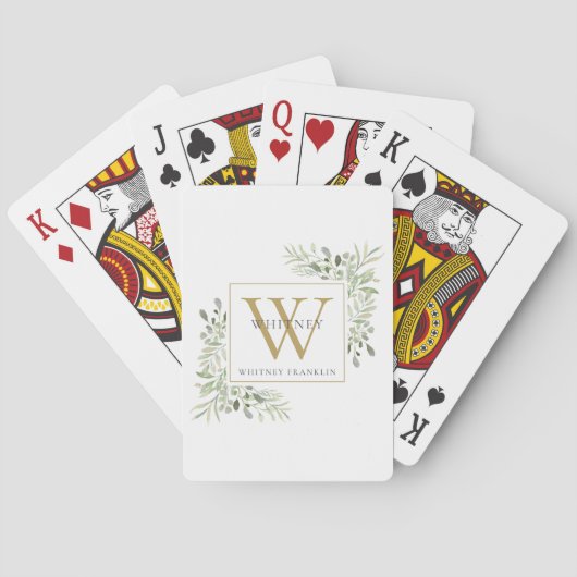 Jeu De Cartes Monogramme d'or Élégant Verdure moderne (dos)