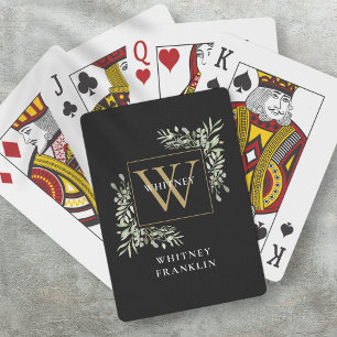Jeu De Cartes Monogramme d'or noir personnalisé Vert