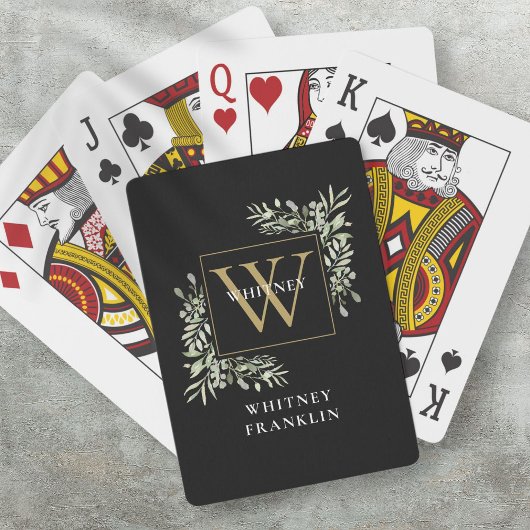 Jeu De Cartes Monogramme d'or noir personnalisé Vert