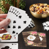 Jeu De Cartes Monogramme doré Fleurs roses Bois marron rustique (In Situ)