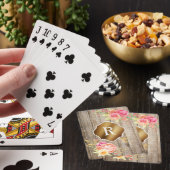 Jeu De Cartes Monogramme doré sur fleurs roses et bois rustique (In Situ)