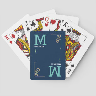 Jeu De Cartes Monogramme du Joueur moderne - Bleu personnalisé