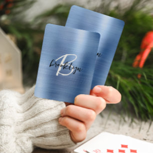 Jeu De Cartes Monogramme écriture noir blanc Métal brossé bleu