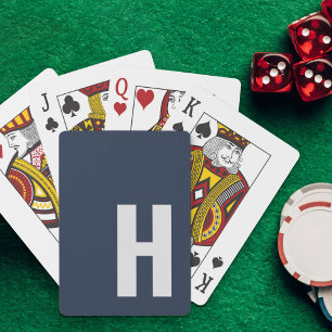 Jeu De Cartes Monogramme Élégant Initial Minimaliste Bleu et Gri