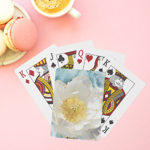 Jeu De Cartes Monogramme Elégante Fleur Luxe Or Aquarelle