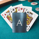 Jeu De Cartes Monogramme en acier inoxydable bleu moderne<br><div class="desc">Blue Faux Metallic Foil Acier Inoxydable Élégant Monogramme Cartes De Jeu. Ces cartes à jouer peuvent être customisées pour inclure votre nom initial et prénom et faire une grande faveur de fête pour une douce fête de 16 ans, la douche nuptiale, la faveur de mariage ou la fête de bachelorette....</div>