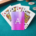 Jeu De Cartes Monogramme en acier inoxydable rose et violet<br><div class="desc">Cartes de Jouage Monogramme Élégantes en Acier Inoxydable Pink and Purple Ombre Faux Metallic Faux. Ces cartes à jouer peuvent être customisées pour inclure votre nom initial et prénom et faire une grande fête pour une fête d'anniversaire,  une douche nuptiale ou une fête de bachelorette.</div>