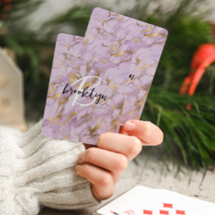 Jeu De Cartes Monogramme en écriture Marbre Or Violet Glam